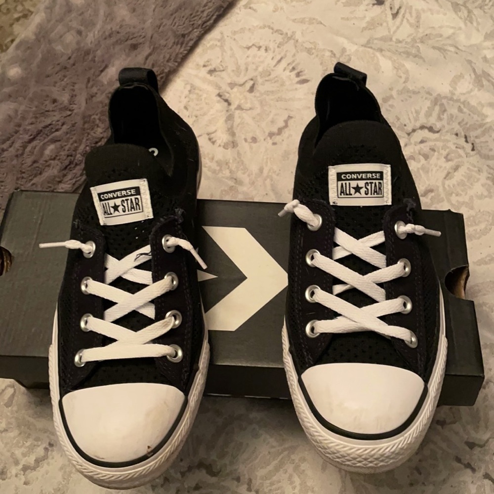 Black and white converse slip on sneakers size 9.